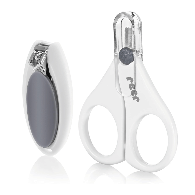 Reer BabyCare Nail Care 2-piece set, Baby Nail Scissors and Nail Clippers, White - Mama's Box LLC
