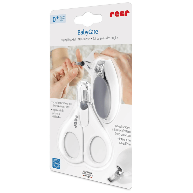 Reer BabyCare Nail Care 2-piece set, Baby Nail Scissors and Nail Clippers, White - Mama's Box LLC