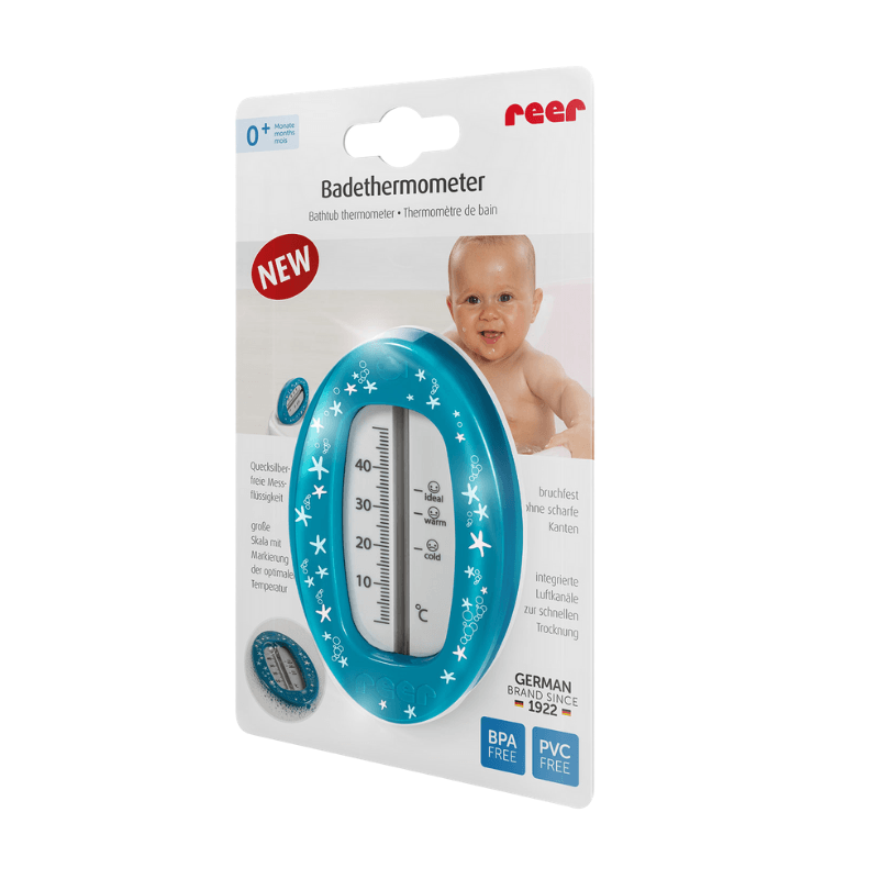 Reer Bath Thermometer Oval (Blue) - Safe and fun bathing for children - Mama's Box LLC